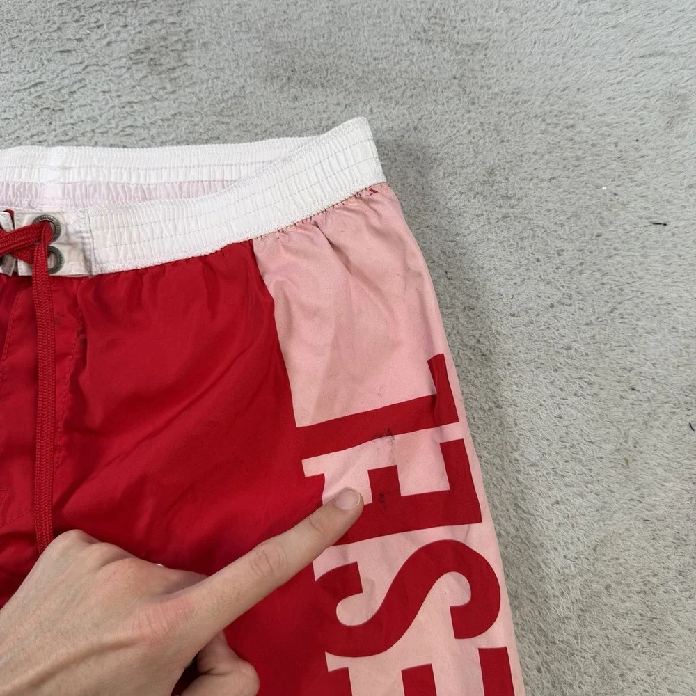 Diesel Beachwear Mens Red Elastic Waist Pockets Swim Shorts Size Large